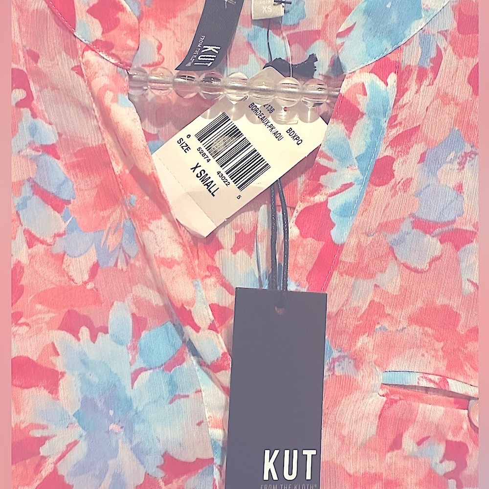 KUT FROM THE CLOTH BABY PINK BLUE JASMINE BORDEAUX LONG SLEEVE FLORAL TOP XS - Picture 6 of 9